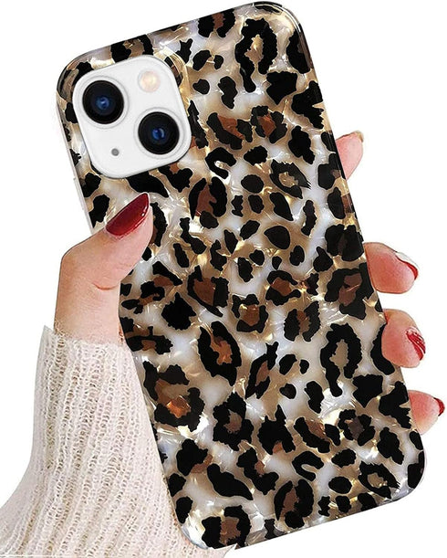 J.west Case Compatible with iPhone 13 6.1 inch, Sparkly Animal Leopard Print Pattern Glitter Translucent TPU