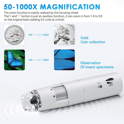 Wireless Digital Microscope, Skybasic 50X-1000X Magnification WiFi Pocket Handheld Microscope with Stand