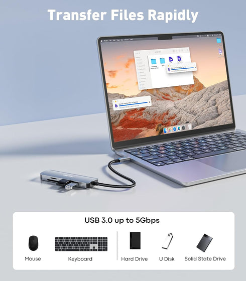 UANTIN 4K 2 3.0, 5 1 USB C Hub Multiport Adapter with HDMI Dongle, SD/TF Card Reader, USB-A in USBC Hub for MacBook Mac