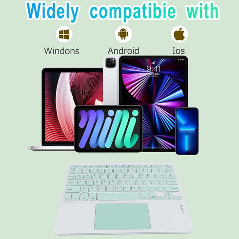 Wireless Bluetooth Keyboard with Touchpad - Ultra Slim Rechargeable Portable 10 Inch for iOS Android Windows (Green)