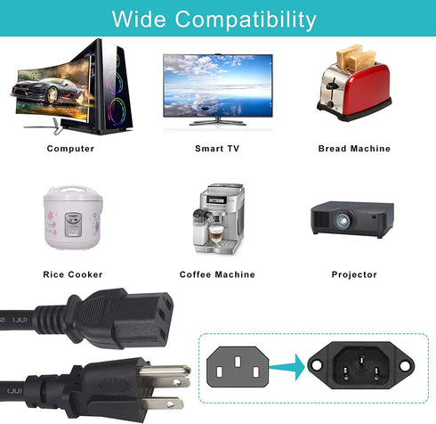 GUY-TECH TDP-S20 AC Power Cord Outlet Socket Cable Plug Lead Compatible with Toshiba DLP Video Projector