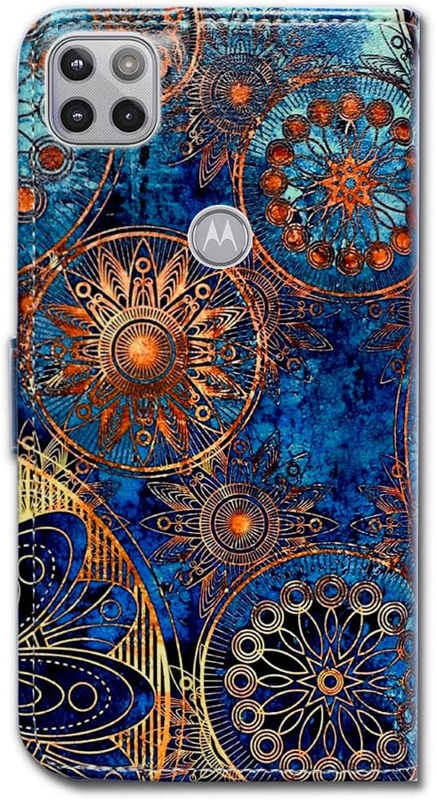 Case for Motorola One 5G Ace, Gorgeous Colours Circle Mandala Leather Flip Wallet Cover with Card Slot Holder