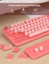 Wireless Keyboard and Mouse Combo, Cute Typewriter Keyboard with Detachable Wrist Rest, Retro Round Keycaps
