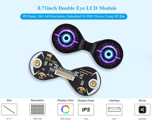 UeeKKoo 0.71inch ESP32 160x160 65K Double Eye Round LCD Display Module Compatible with Raspberry Pi Pico/Pico W, /