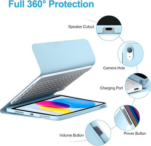 iPad 10th Generation Case with Keyboard, Detachable Bluetooth Keyboard Case for iPad 10.9 2022, Blue-W