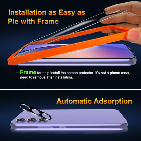 3 Pack Ultra HD Tempered Glass Screen Protector & Camera Lens for Samsung Galaxy A54 5G, 9H Hardness, Anti-Scratch.