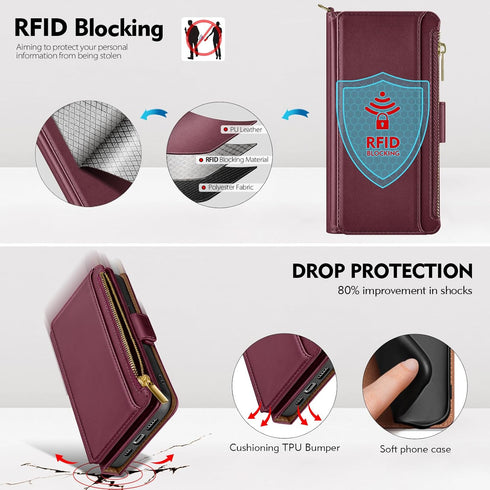 Antsturdy Galaxy A71 5G Case Wallet with Card Holder, RFID Blocking PU Leather Flip Shockproof Cover with Strap, Wine