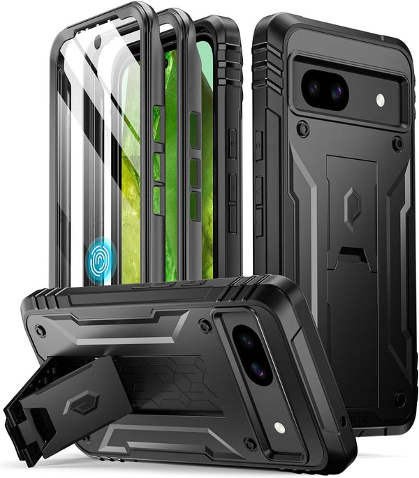 Poetic Revolution Case for Google Pixel 8A 5G, Rugged Shockproof, 20FT Drop Tested, Kickstand, Screen Protector, Black.