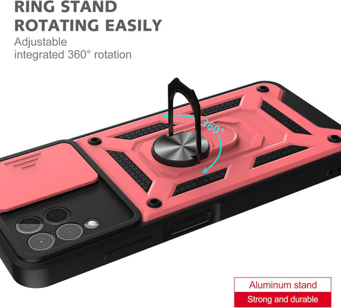 T-Mobile REVVL 6 Pro 5G Case with Slide Camera Cover and 2pcs HD Screen Protector, Military Grade 360° Rotation (Rose
