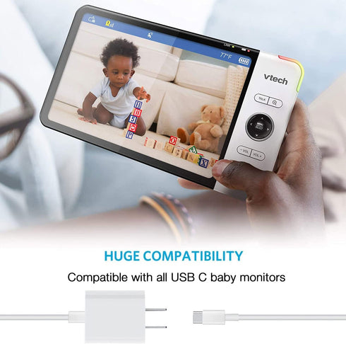 5V AC Power Adapter Charger with 5ft USB Charging Cord for Vtech RM5754/HD/2HD, RM5764/HD/2HD, RM5864/HD/2HD,