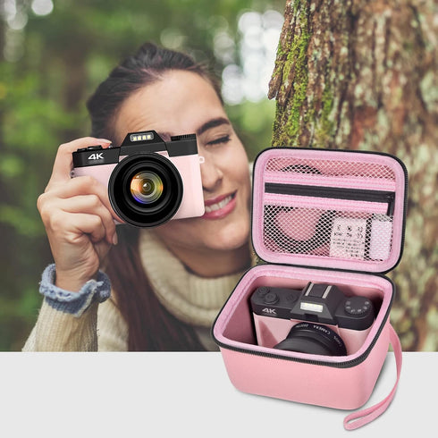 Vlogging Camera Case for Duluvulu/TEBNGIHNM/zheozeig/Oiadek 4K Digital Cameras, Storage for Lens and Accessories (Pink)