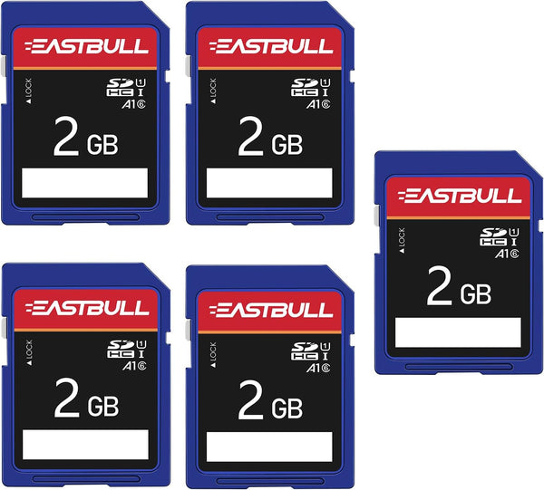 EASTBULL 5-Pack 2GB Class 6 SD Card U1 V30 SDHC Memory Card for Camera, Full HD Video with Mini Cases