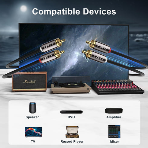 J&D 2 RCA M/M Stereo Audio Cable, Gold-Plated 2RCA Male to 2RCA Male Copper Shell for Home Theater Speakers (6 Feet)