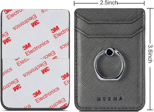 Phone Card Holder with Ring Grip for Back of Phone, Adhesive Stick-on Credit Card Wallet Pocket for Smartphones (Gun