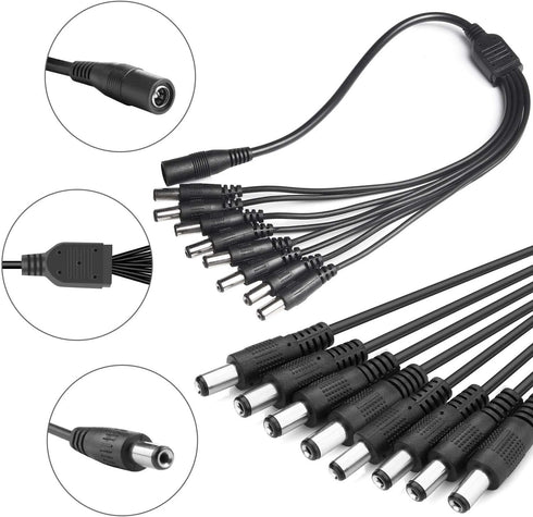 EVERSECU 8CH Security Cameras Power Adapter, 100V-240V AC to DC12V 5A with 8-Way Power Splitter Cable