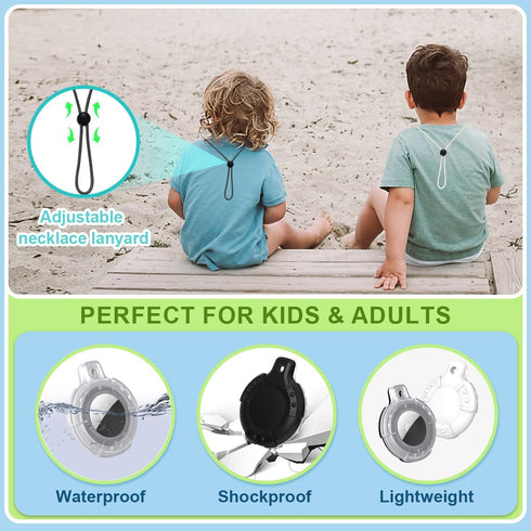 Waterproof AirTag Case, Soft Silicone Bracelet & Necklace for Kids, Black + Beige, White