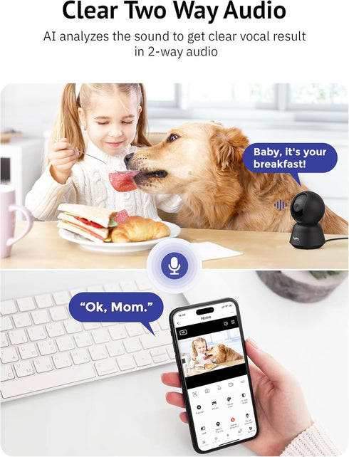 Hugolog 2K 3MP Indoor Pan/Tilt Security Camera, Auto-Focus, Ideal for Baby Monitor/Pet Camera/Home Security, Starlight