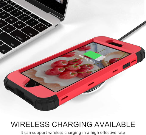 BENTOBEN for iPhone SE 2022 Case, Heavy Duty 3 in 1 Full Body Rugged Shockproof Cover for Girls Women, Red/Black