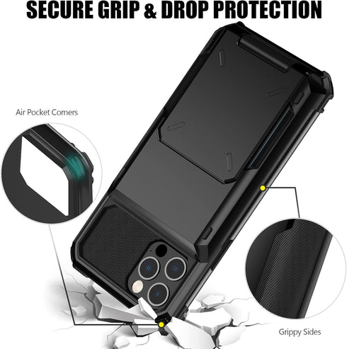 Nvollnoe iPhone 12/12 Pro Case with Card Holder - Dual Layer Heavy Duty Shockproof Wallet Case with Hidden Card Slot