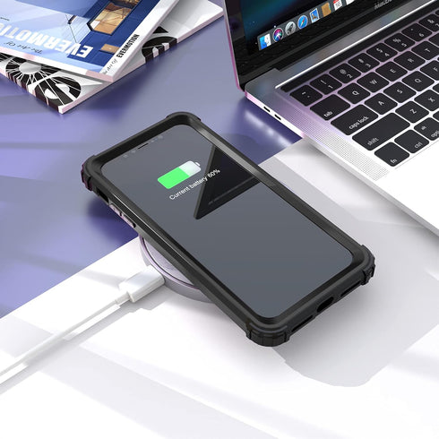 IDweel iPhone Xs Max Case with Tempered Glass Screen Protector - 3 in 1 Heavy Duty Protection Hard PC Cover, Black
