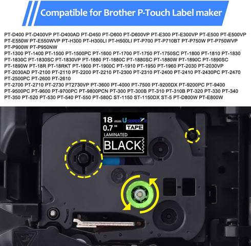 SuperInk 2 Pack Compatible for Brother P-Touch Label Maker Tape, TZ345, White on Black, 18mm