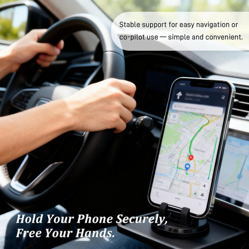 Brvlsoc 360 Rotatable Car Phone Mount with Three-Point Dashboard Support Washable Adhesive Holder for Smartphones & GPS