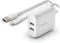 Belkin 24W Dual Port USB Wall Charger with Micro USB Cable, Fast Charging Block for iPhone, Power Bank, and More.