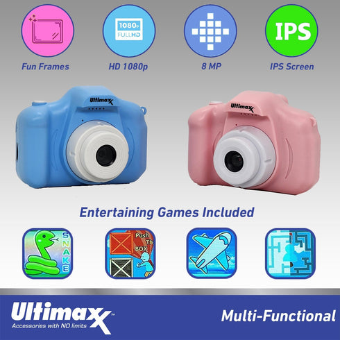 Ultimaxx Essential Kid’s Digital Camera Bundle (Blue) - Includes 32GB microSD Card, High-Speed Reader, Lanyard,
