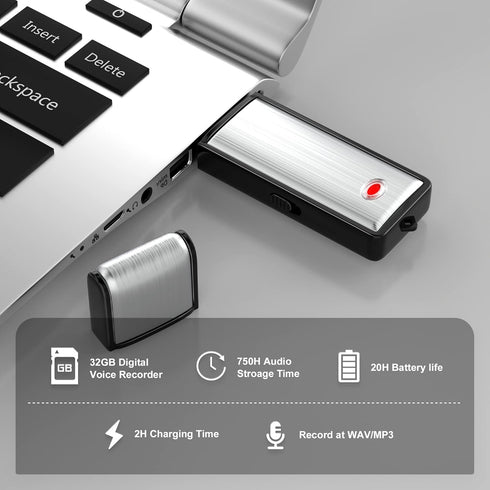 HAKSDOWO 32G 750 Voice Recorder, Digital Audio Recorder with Hours Recording Capacity Noise Reduction USB Recording