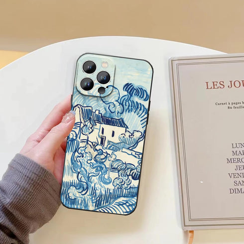 Compatible iPhone 14 Pro Max Case, Van Gogh Abstract Blue Lines Impression Landscape Phone Cover, Aesthetic Vintage