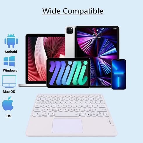 Wireless Bluetooth Keyboard with Touchpad,Portable Ultra Slim 7-Colors Backlit Keyboard,10 inch Rechargeable Keyboard for IPad/IPad Pro, Android Tablets,Laptops,Windows(White), CLWS0524-10W
