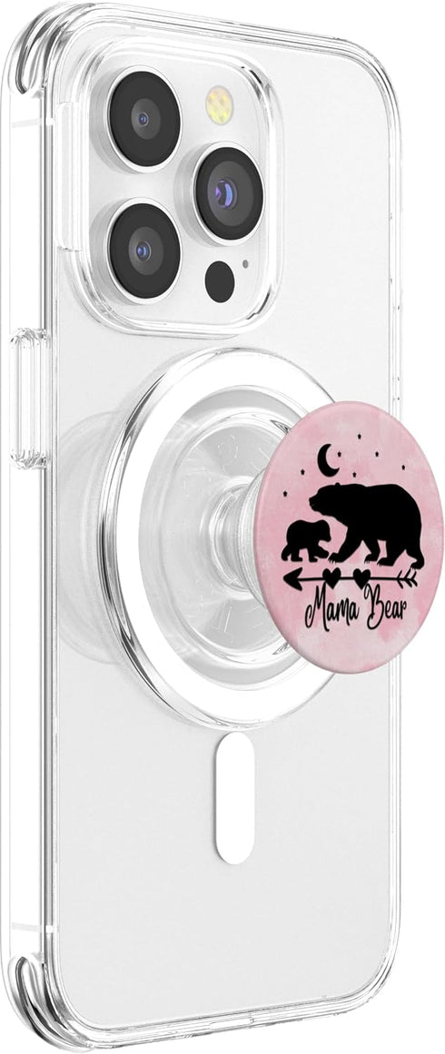 ASBBears Black Mama Bear and One Cub On Pink Watercolor PopSockets PopGrip for MagSafe