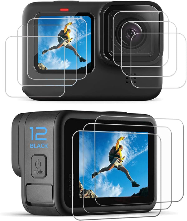 PCTC 9PCS Ultra Clear Tempered Glass Screen Protector for Go Pro Hero 12/11/10/9 Black