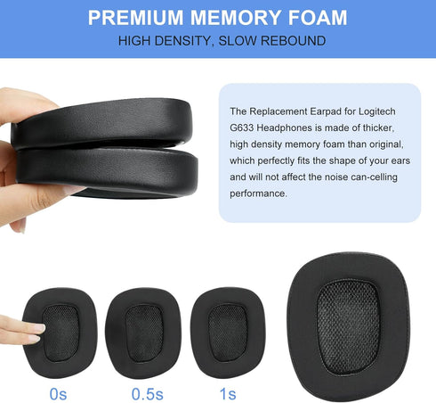 Replacement Ear Pads for Logitech G533 G633 G935, Cooling Gel Ear Cushions for Gaming Headphones (Black)