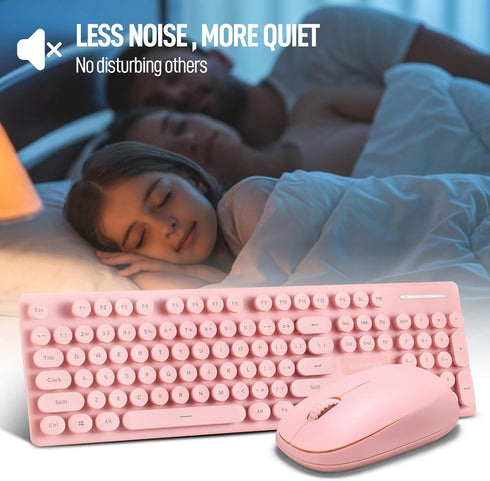 Wireless Keyboard and Mouse Combo - Full Size Compact Quiet Set 2.4G Ultra-Thin Design for Windows, PC, Laptop, Pink.