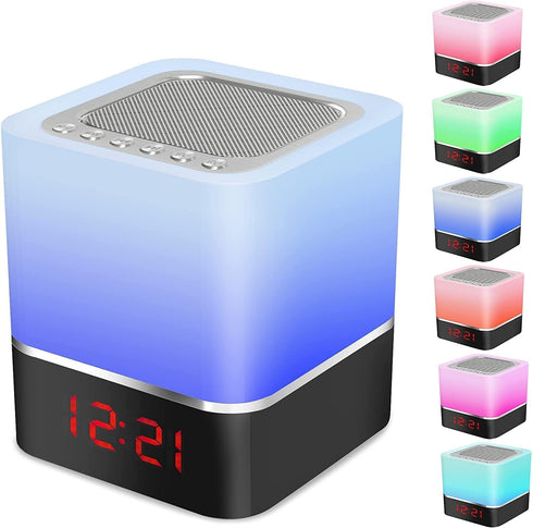 Night Lights Bluetooth Speaker, Alarm Clock Bluetooth Speaker, Dimmable Multi-Color Changing Bedside Lamp, Touch Sensor