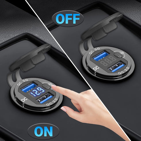 12V USB Outlet 2 Pack, Dual Quick Charge 3.0 Waterproof Aluminum Charger for Marine, RV, Car
