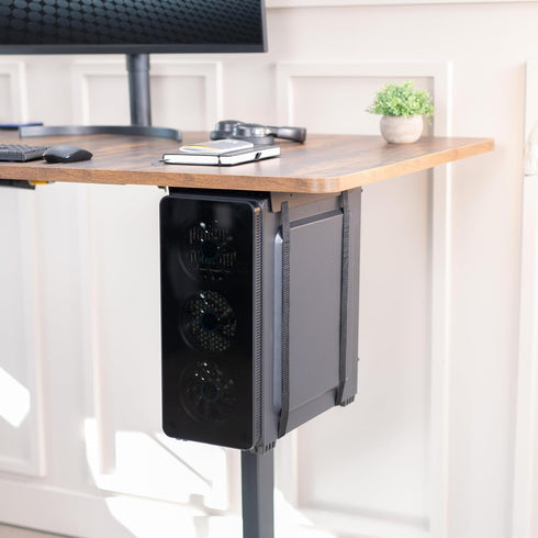 VIVO Under-Desk and Wall Mount PC Holder with Adjustable Strap and Steel Bracket, Black, MOUNT-PC02S