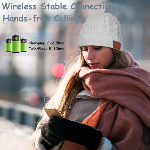 Wireless Beanie Headphone Hat for Women, Winter Knit Cap with Built-in Stereo Speakers Mic for Outdoors Sports Running