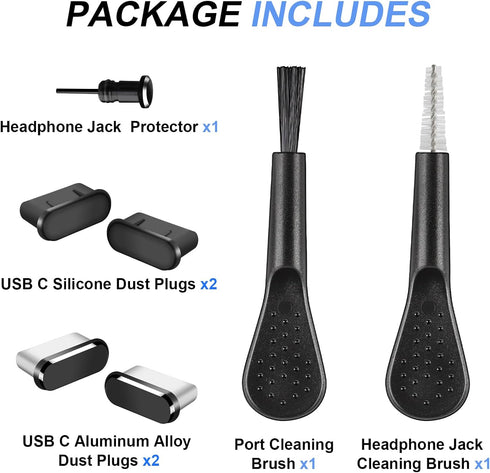 USB C Dust Plug Cover, 4pcs Port Cleaner Cap with Cleaning Kits for iPhone 15 Series and All Type C Devices