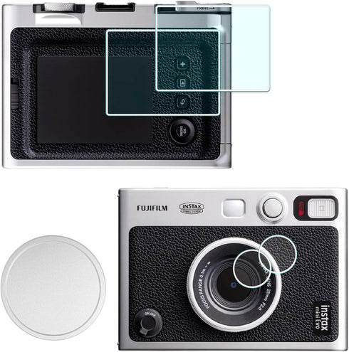 Fujifilm Instax Mini Evo Camera Lens Cap + Screen Protector Cover, LCD + Lens PET Film + Aluminum Mini Fuji Evo Lens Cap