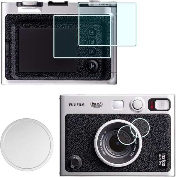 Fujifilm Instax Mini Evo Camera Lens Cap + Screen Protector Cover, LCD + Lens PET Film + Aluminum Mini Fuji Evo Lens Cap