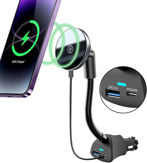 Mag-Safe Car Mount Charger, 15W Wireless Phone Charger with Dual Port PD&QC3.0 Fast Charging for iPhone 15 Pro Plus