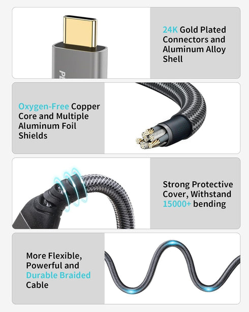 PHIXERO USB C to USB C Cable - 100W/20Gbps/3.3Ft, 4K@60Hz Video Output, USB-A/C to USB-C for MacBook Pro/Air