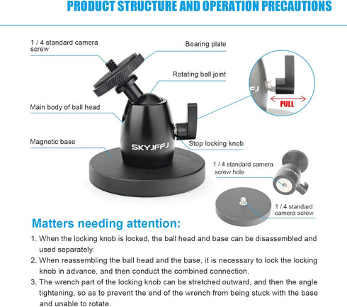 Magnetic Camera Stand - Mini Ball Head Heavy Duty Metal for Secure Attachment to Steel or Other Magnetic Surfaces