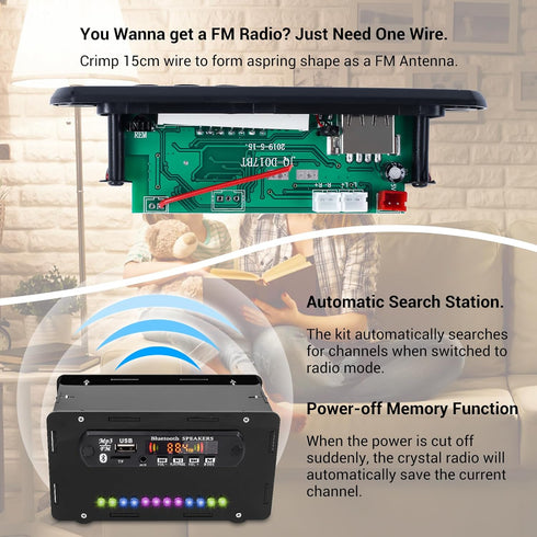 DIY Bluetooth-Compatible Speaker Kit, DIY FM Radio Soldering Project USB Mini Home Sound Amplifier with Colorful LED