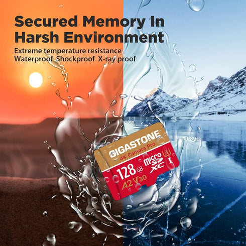 Gigastone 5-Years 128GB 4K 100/50 U3 A2 V30 C10 Data Recovery Micro SD Card, Video Recording for GoPro, Action Camera