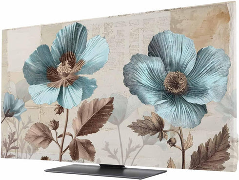 Singingin Teal Broccoli TV Dust Cover 32 Inch, Rustic Farmhouse Flower Leaf Retro