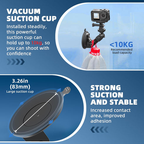 Pocket 3 Suction Cup Mount, Windshield Window Dash Holder Kit with Expansion Adapter for Insta360 X3 X4 X2 Go 3S for GoPro Max Mini Hero 12 11 10 9 8 7 6 5 Pocket 3 2 Action 3 4 Accessories