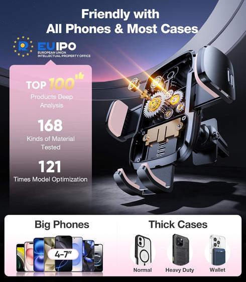 TORRAS Pink Phone Holders for Your CarUltra-Durable & Strongest Suction, Universal Car Phone Holder Mount Truck Cradle